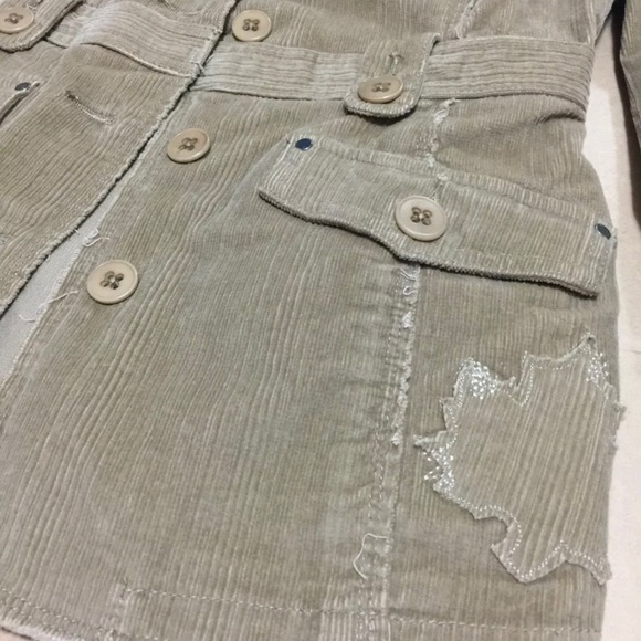 TRIPLE FIVE SOUL MAPLE LEAF BEIGE DISTRESSED DETAILING CORDUROY BLAZER SIZE XS - Picture 2 of 11